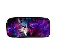 ATOurDealss Galaxy Wolf Pencil Bag Purple Children Erasers Pencil Case Box for Girls Boys Purse Zipper Pen Pouch Lightweight Brush Bag