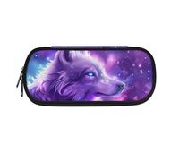 ATOurDealss Galaxy Wolf Pencil Case Big Capacity Pencil Pouch Holder School Stationery Pen Bag for Kids Boys Pen Box Organizer Storage Pouch with Zipper Compartment Cosmetic Makeup Bags Purple