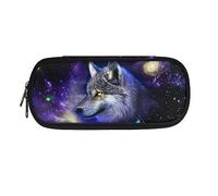 ATOurDealss Galaxy Wolf Print Pencil Bag for Kids Teens with Pen Slot Elementary Children Big Capacity Pouch Pen Case