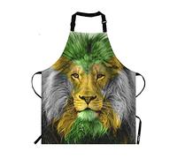 ATOurDealss Jamaica Ti-ger Apron,Jamaican Flag and Gray Lion Green Yellow Apron,Adjustable Neck Bib Apron for Men Women,Suitable for Kitchen Cooking Waitress Chef Apron