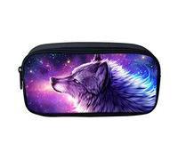 ATOurDealss Kids Pencil Case Purple Wolf galactPencil Bag Boys Girls Stationery Supplies Organizer Makeup Bag for Teenager Adults