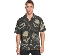 ATOurDealss Mens Casual Button Short Sleeve Hawaiian Shirt Dead Skull Guitar Tattoo Aloha Shirt XXL Multicolor