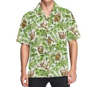 ATOurDealss Mens Casual Button Short Sleeve Hawaiian Shirt Sloth on Palm Aloha Shirt, Multicolor M