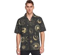 ATOurDealss Mens Casual Button Short Sleeve Hawaiian Shirt Sun Moon Star Pattern Aloha Shirt, Multicolor XXL