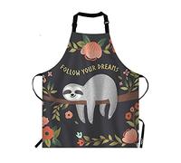 ATOurDealss Sloth Apron,Follow Your Dreams Cute Baby Sloth on the Tree Apron,Adjustable Neck Bib Apron for Men Women,Suitable for Kitchen Cooking Waitress Chef Apron