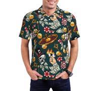 ATOurDealss Vintage Casino Chips Print Golf Shirts for Men Performance Short Sleeve Shirt Hawaiian Shirt S Multicolor