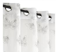 Atout Ciel Embroidered Butterfly Net Curtain with Eyelets 140 x 240 cm Ready to Hang White/Grey