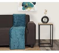 Atout Ciel Flannel Blanket with Geometric Embossed Pattern, 220 x 240 cm, Polyester, Duck Egg Blue