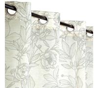 Atout Ciel Leaf Print Net Curtain 50% Recycled Polyester with Eyelets 140 x 240 cm Ready to Hang Ivory