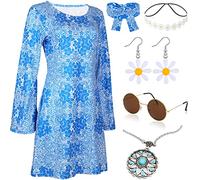 ATOWORLD 60s 70s Fancy Dress Women Disco Outfit 1960s 1970s Fancy Dress Up Costume Women's Hippie Hippy Clothes Fancy Dress for Women Adult Ladies Halloween 70s Hippie Costume 70s Flower Dress (XXL)