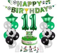 ATOWORLD Football Birthday Decorations Age 11 Boys Decoration Balloons for Kids 11th Party Cake Toppers Cupcake Banner Party, Green