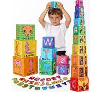 Atoylink Magnetic Alphabet Nesting Stacking Blocks Montessori Toys for Toddlers, Educational Stacking Toys with ABC Letters & Animals, Baby Stacking Cups Sorting Storage Cubes for Kids 1-6 Years Olds