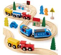 Atoylink Wooden Train Set, Wooden Train Track with Electric Locomotive Magnetic Connection Train Rails Kids Play Vehicles Gifts Electric Train Sets for Kids Boys 3 4 5 6 Years Old