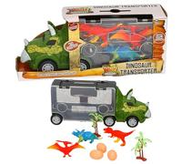 Atoz Dino Discovery Dinosaur Transporter Toy Set, 8 Piece Playset with Carrier Truck, 3 Dinosaur Figures, Eggs and Palm Trees, Ages 3+