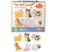 AtoZ Farm Animals Jigsaw Puzzle, 6-in-a-Box Matching Puzzles Set, 39 Pieces, Multicolour, for Ages 18+ Months