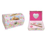 Atoz Horse-Themed Girls' Jewellery Box with Mirror, Patchwork Design, Pink and Green