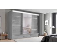 AtoZ Modern High Gloss Sliding 2 or 3 Doors Long Led Wardrobe in 3 Colours 2 Sizes (254cm, Grey)