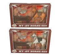 Atoz My First Horse Set with Toy Horse, Wheelbarrow and Stable Accessories, Play Set for Children 3+ Years, Brown