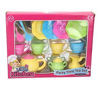 Atoz My Little Kitchen Party Time Tea Set, 15 Pieces, Colourful Plastic Tea Set with Teapot, Cups, Saucers and Spoons