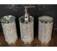 ATOZEE Crushed Silver Crystal Diamond Bathroom Set Sparkle Bling Toilet Set 3 Pieces