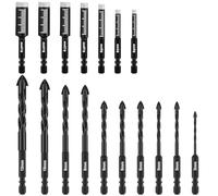 ATPWONZ 17-Piece Tile Drill Glass Drill Set, Carbide Drill, Universal Drill, Diamond Drill Bit with Hexagonal Shank, Diameter 3-12 mm, for Metal, Brick, Glass, Ceramic, Stone, Plastic, Wood