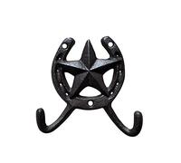 Atpxdk 2PCS Cast Iron Horseshoe Wall Decor, Vintage Star Cast Iron Rustic Metal Horseshoes Wall Hooks for Hat and Key Hook Rack Hanger