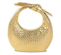 ATQCOL Woven Clutch Purses for Women, Summer Beach Bag, Bow Knot Dumpling Evening Handbags for Party Wedding, Gold