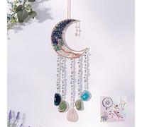 Agate Moon Dream Catchers with Crystal Life Tree Gemstone Dream Catchers Natural Gem Agate Wall Hangings Room Garden Dreamcatchers Decor (Colorful)