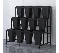ATRBNCX 3 Tier Metal Plant Stand With 12 Buckets, Heavy Duty Rolling Flower Display Rack, Movable Planter Organizer For Florist, Garden, Party, Event Decor(Color:Black)