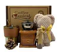 atrccs French Coffee Kit, Manual Coffee Grinder and Self-stirring Mug, Wooden, Gray, Grinding, Valentines Day Coffee Gift for Her