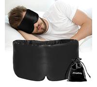 ATreebag Silk Sleep Mask for Women Men, Mulberry Silk Eye Sleeping Mask & Blindfold with Adjustable Velcro Strap, Blackout Eye Cover for Sleep Travel Yoga Nap, Large Size, Black