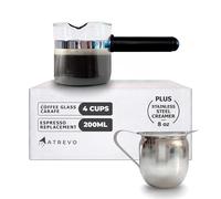 ATREVO Glass Espresso Coffee Replacement Carafe - 4 Cup (200 ml). Fits Most Espresso Machines & Coffee Makers. PerfectPour Technology. PLUS Stainless Steel Creamer (8oz).