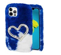 Atrfeel Plush Case for iPod Touch 7/6/5,Cute Bling Glitter Diamond Pearl Love Heart Furry Fluffy Fuzzy Case Winter Warm Faux Rabbit Fur Soft Silicone Cover for Girls Women,Blue White