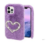 Atrfeel Plush Case for iPod Touch 7/6/5,Cute Bling Glitter Diamond Pearl Love Heart Furry Fluffy Fuzzy Case Winter Warm Faux Rabbit Fur Soft Silicone Cover for Girls Women,Purple