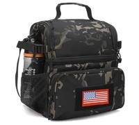 ATRIPACK 2 Compartment Lunch Bag for Men Adult, Tactical Lunch Box Leakproof Insulated Large Cooler Bag for Work with Adjustable Shoulder Strap Flag Double Layer Lunch Pail（Camo-Black）