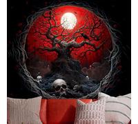 Atrippy Halloween Black Red Anime Tapestry, Gothic Dark Forest Moon Wall Hanging, Nature Skull Withered Tree Landscape Tapestries for Bedroom Living Room Men Dorm 51x 60 Inches