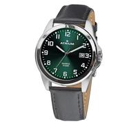 Atrium A16-16 Men's Watch Stainless Steel Analogue Quartz 10 Bar with Date, Luminous Hands, Very Clear Dial Dark Green and Black Leather Strap, silver, Classic