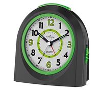 Atrium alarm clock, analogue, black/green, without ticking with light and snooze, snooze quartz alarm clock A921-7