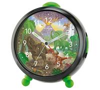 Atrium Children's Alarm Clock Boys T-Rex Time Dinosaur Black Green Analogue Quartz No Ticking with Light and Snooze A932-4