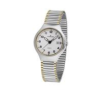 Atrium ladies watch and strap with date and luminescent hands, analogue quartz, matte stainless steel and polished gold edge, 5 bar, flexible strap, bicolour, A27-64