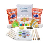 Atrixart All in One Pottery Kit for Beginners. The Craft Kit has 2kg Air Dry Clay for Adults, How to Guides & Templates, Paints and Modelling Clay Sculpting Tools Gold Edition
