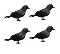 Atroy Realistic Feather Crows Decorations Handmade Black Feather Crows Prop Black Birds Ravens Props Decor Black Feathered Simulation Animal Model for Party Decoration