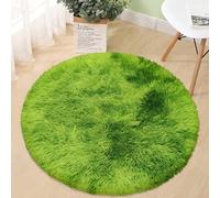 ATRUG 3 ft Small Green Grass Round Rugs for Bedroom,Tie Dyed Green Circle Rug Fluffy Fuzzy Round Carpet Shag for Boys Bedroom Girls Room Kids Playroom Nursery Room Decor Aesthetic