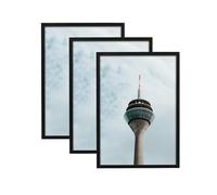 Atryinous A5 Photo Frame 15x21cm Black Wooden Set of 3 - Modern Oak Hanging/Positioning for Posters/Collages