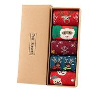 ATRYX Knitted Christmas Socks, 5 Pairs Cartoon Knitted Women's Socks, Christmas Patterns Winter Holiday Socks, Fun and Cute Socks with Santa Claus Reindeer Pattern, Wool Mid-Calf Socks
