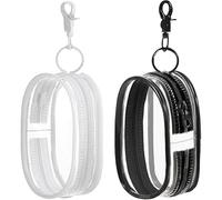 Atsabdas 2Pcs PVC Clear Figure Display Bag with Keychain-Mini Clear Make Up Bag, Coin Purse&Data Cable Organizer,Oval Shape (White+Black)