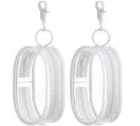 Atsabdas 2Pcs PVC Clear Figure Display Bag with Keychain-Mini Clear Make Up Bag, Coin Purse&Data Cable Organizer,Oval Shape (White+White)