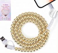 Atsidexa 4-in-1 Beaded Charging Cable, Metal Design, Nicely Packed, 60W Fast Charging, MFi Certified, Cute Colorful Cable, Compatible with iPhone, iPad, AirPods, Galaxy, and More (Mirror Gold)