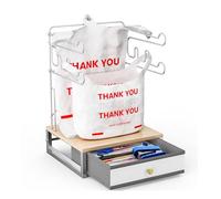 ATSKIM Plastic Bag Organizer with Drawer, Metal Grocery Bag Holder, Detachable Trash Bags Holder Dispenser Storage for T-Shirt, Shopping Bags, for Groceries Store, Supermarket (White)