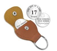 AtSKnSK 17 Years Sobriety Coin One Day at a Time AA Chips and Medallions with PU Leather Keychain Sobriety Gifts for Celebrating Alcoholics Anonymous Recovery Sobriety Gifts for Men Women